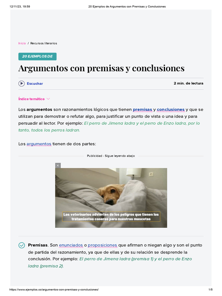 20 Ejemplos de Premisas y Conclusiones | PDF | Argumento | Lógica