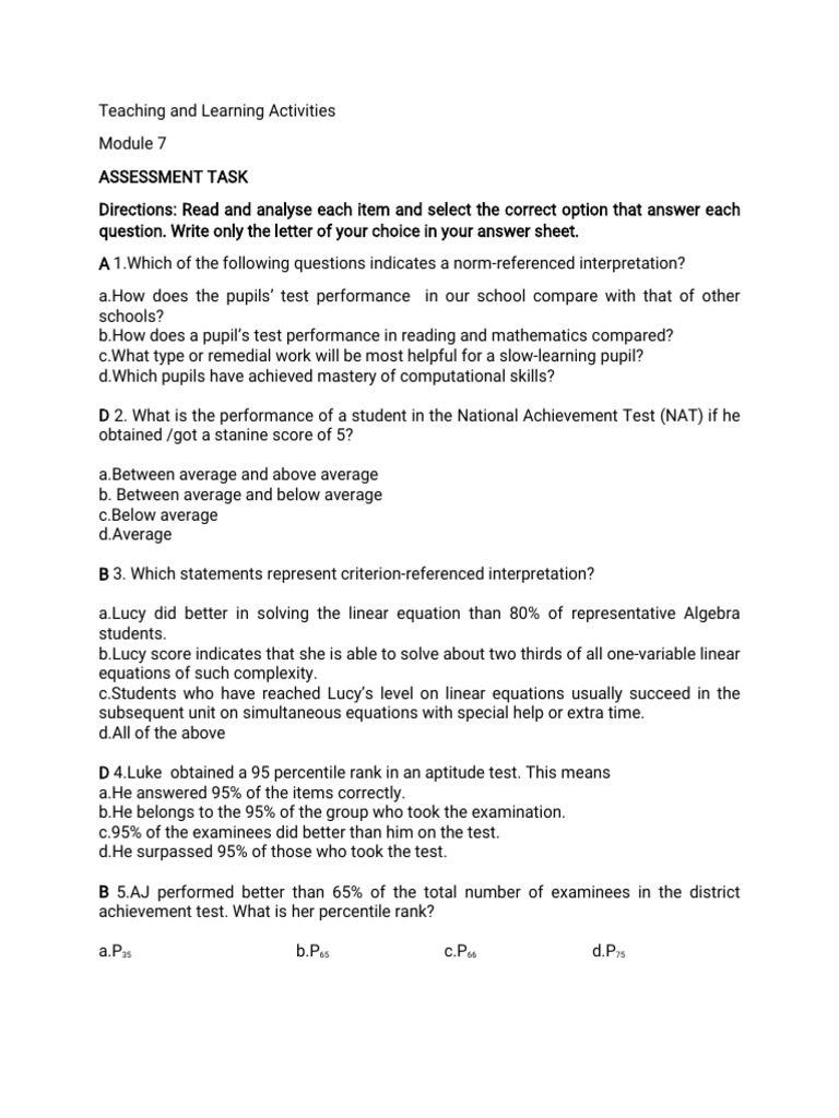 Assessment Task for Teaching Activities | PDF | Behavior Modification ...