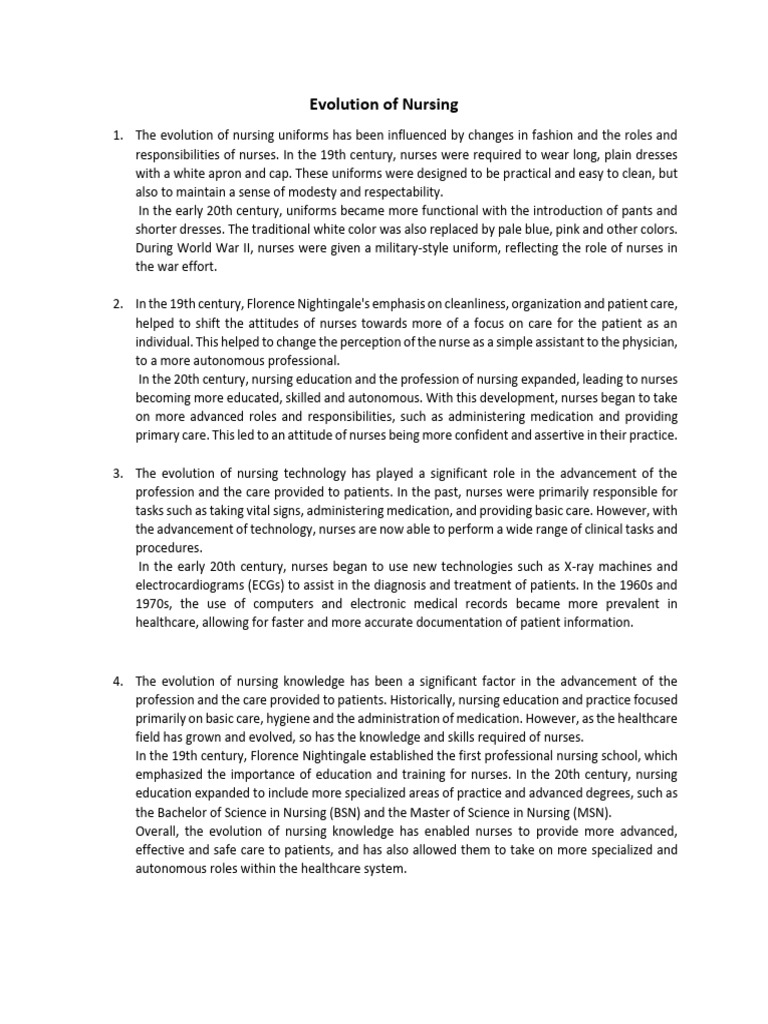 Evolution of Nursing PDF Nursing Health Care
