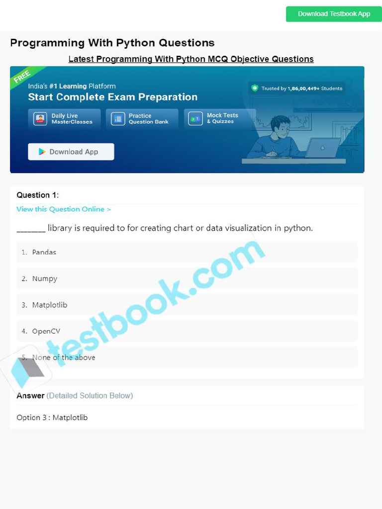 MCQ On Programming With Python 600145a4d624dd545f6af7f7 PDF Mcq on programming with python 600145a4d624dd545f6af7f7 pdf