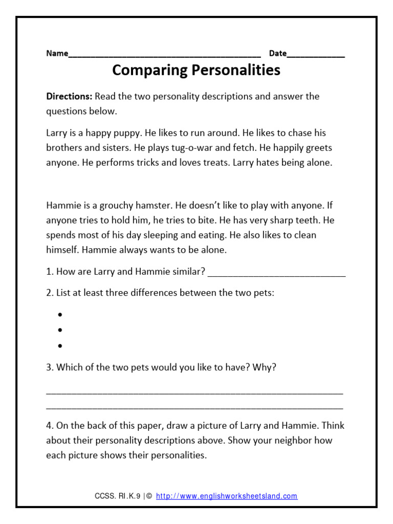 Compare and Contrast Pet Personalities | PDF