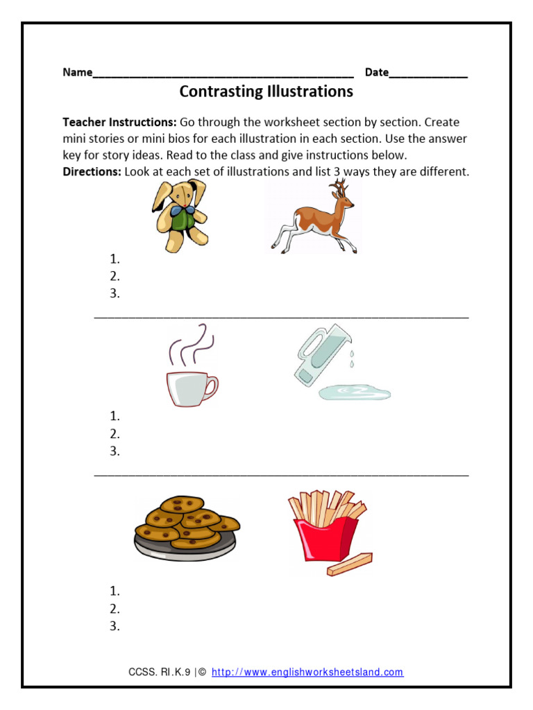 Contrasting Illustrations Worksheet | PDF | Art