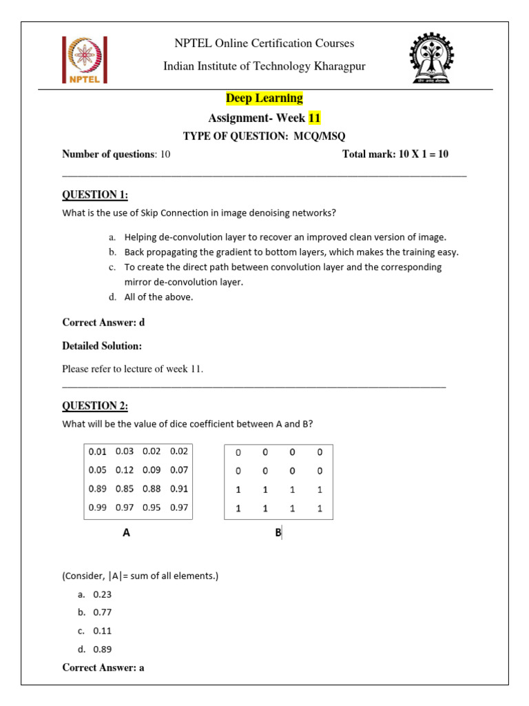 NPTEL Deep Learning Assignment Week 11 | PDF | Cognitive Science ...