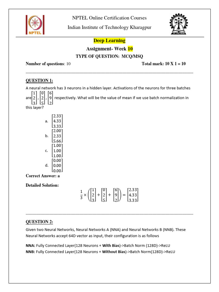 DL - Assignment 10 Solution | PDF | Artificial Neural Network | Cognition
