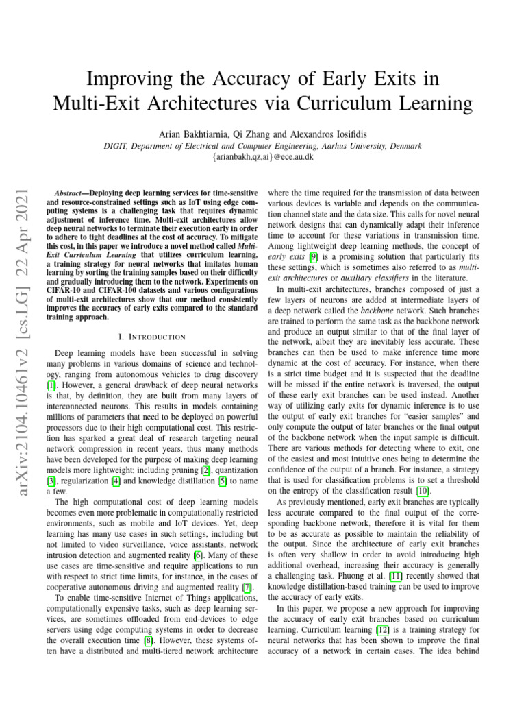 Curriculum Exits PDF Deep Learning Artificial Neural Network