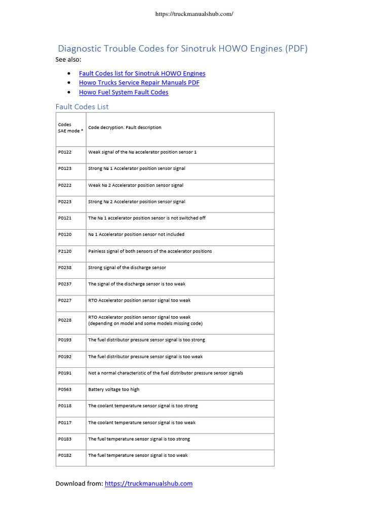 Sinotruk HOWO Fault Codes Guide | PDF | Throttle | Power Supply