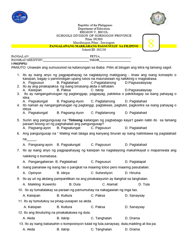 PAGSUSULIT 2nd Quarter - 113626 | PDF