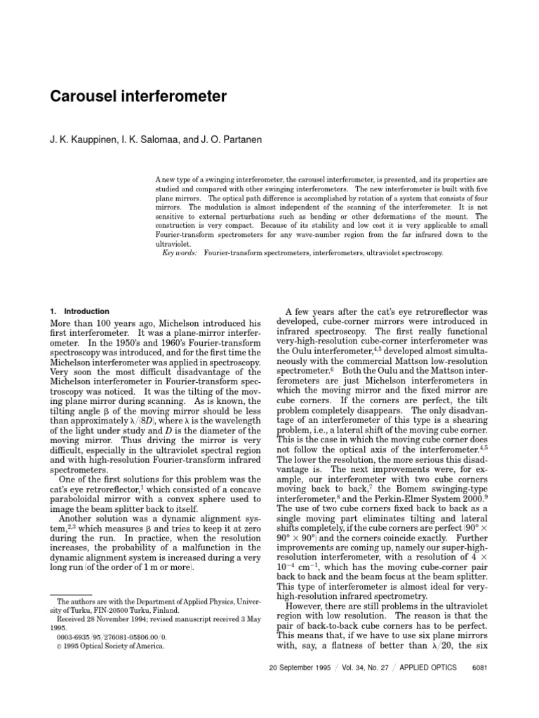 Carousel Interferometer Pdf Interferometry Mirror