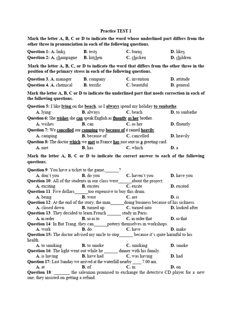 Practice TEST 1 PDF Foreign Language Question