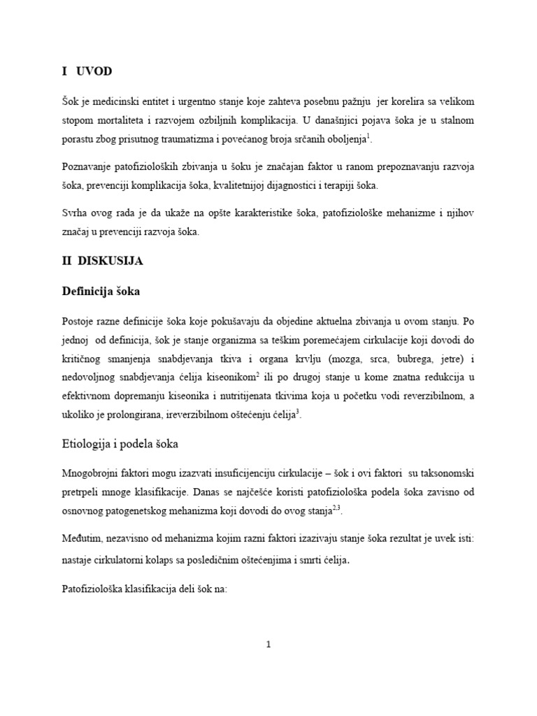 I Uvod: Etiologija I Podela Šoka | PDF