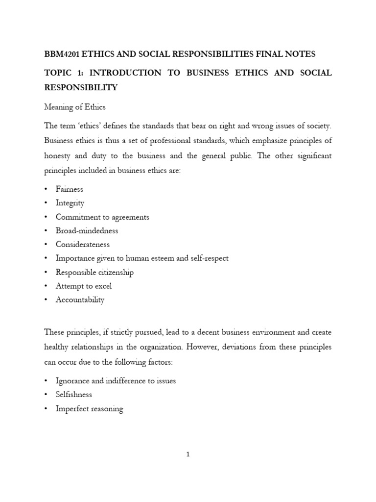 Bbm4201 Ethics and Social Responsibility Edt Final Notes | PDF ...