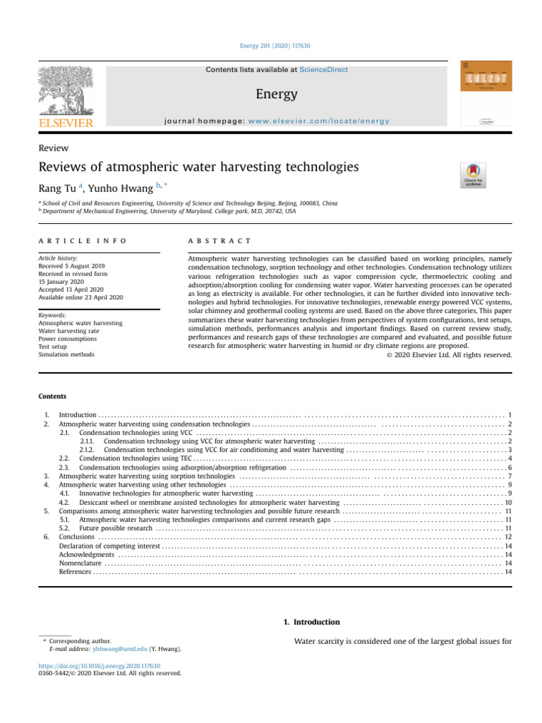 Atmospheric Water Harvesting Review | PDF | Humidity | Water