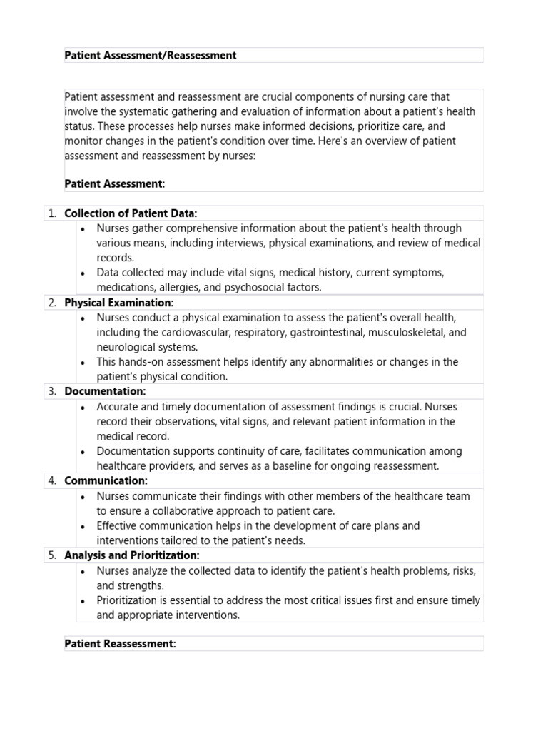 Assessment Reassessment PDF Physical Examination Nursing