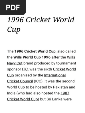 1996 Cricket World Cup - Wikipedia