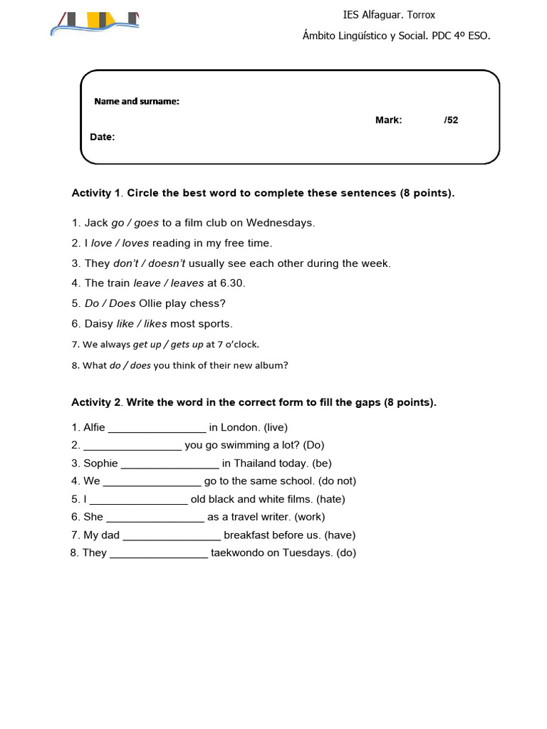 ESL Activities for 4th ESO Students | PDF