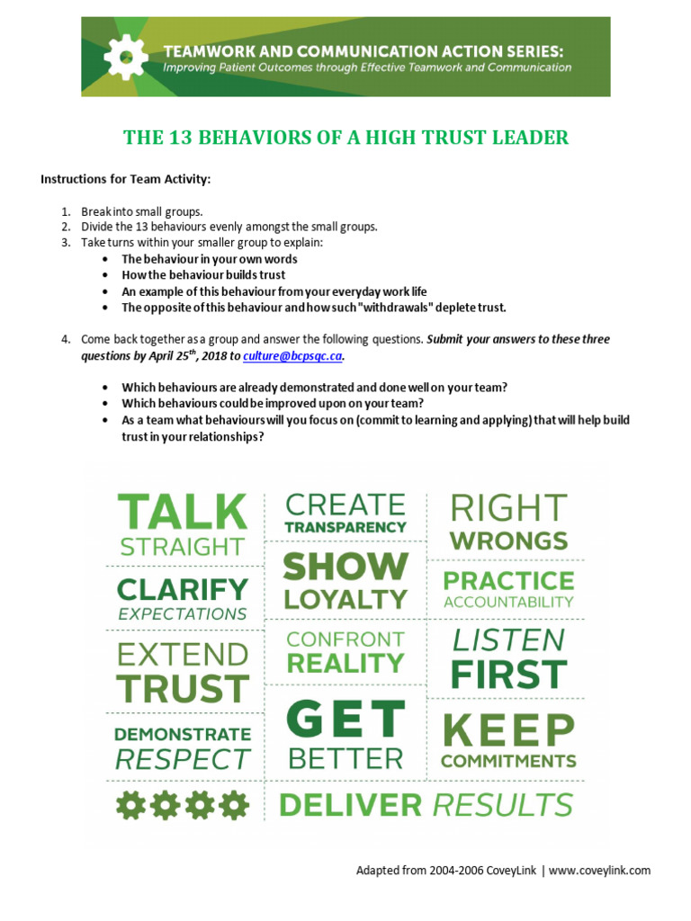 13 High Trust Leadership Behaviors | PDF | Behavior | Truth
