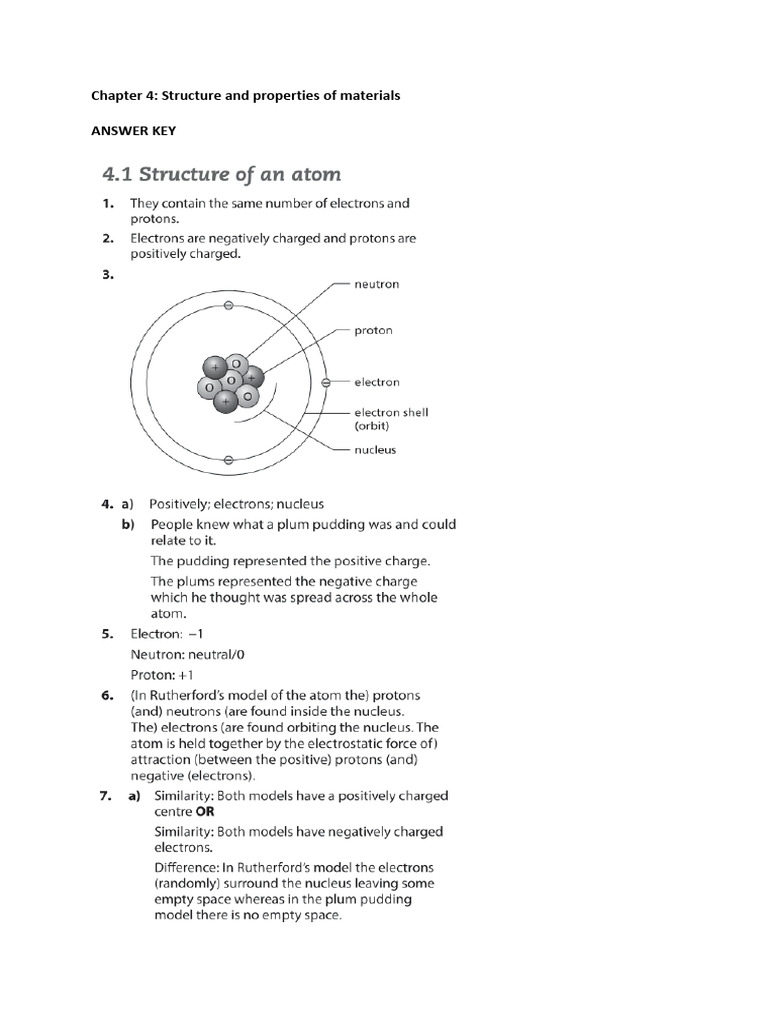 ANSWER KEY Chapter 4 - Structure and Properties of Materials. | PDF