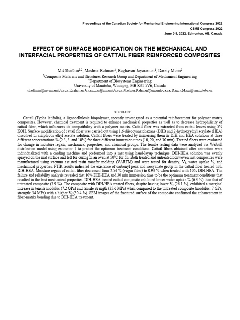Effect of Surface Modification On The Mechanical and Interfacial ...