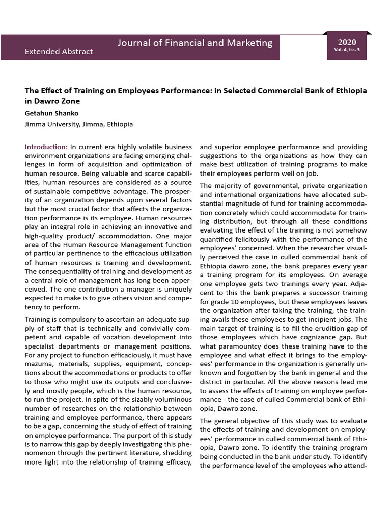 The Effect of Training On Employees Performance in Selected Commercial ...