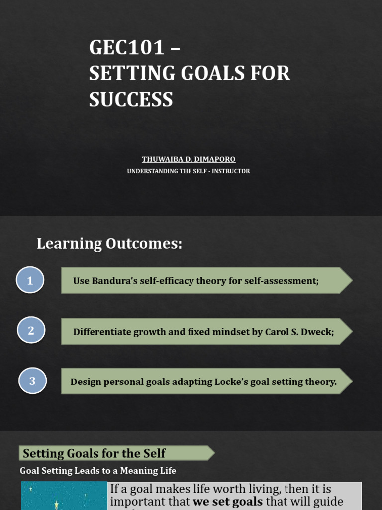 Goal Setting for Personal Success | PDF | Self Efficacy | Mental Processes