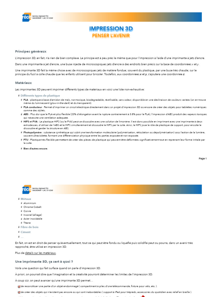 Introduction à l'impression 3D et ses usages | PDF | Impression 3D ...