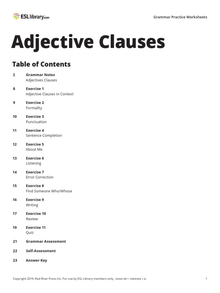 Adjective Clauses PDF Clause Adjective