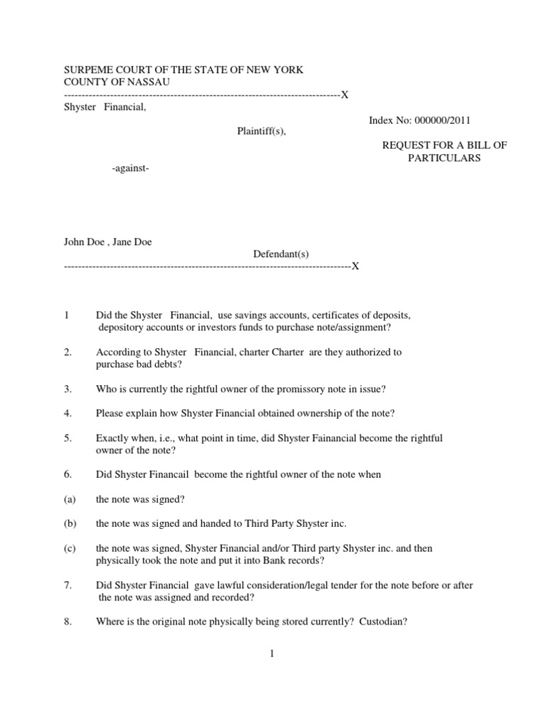 Request for bill of particulars