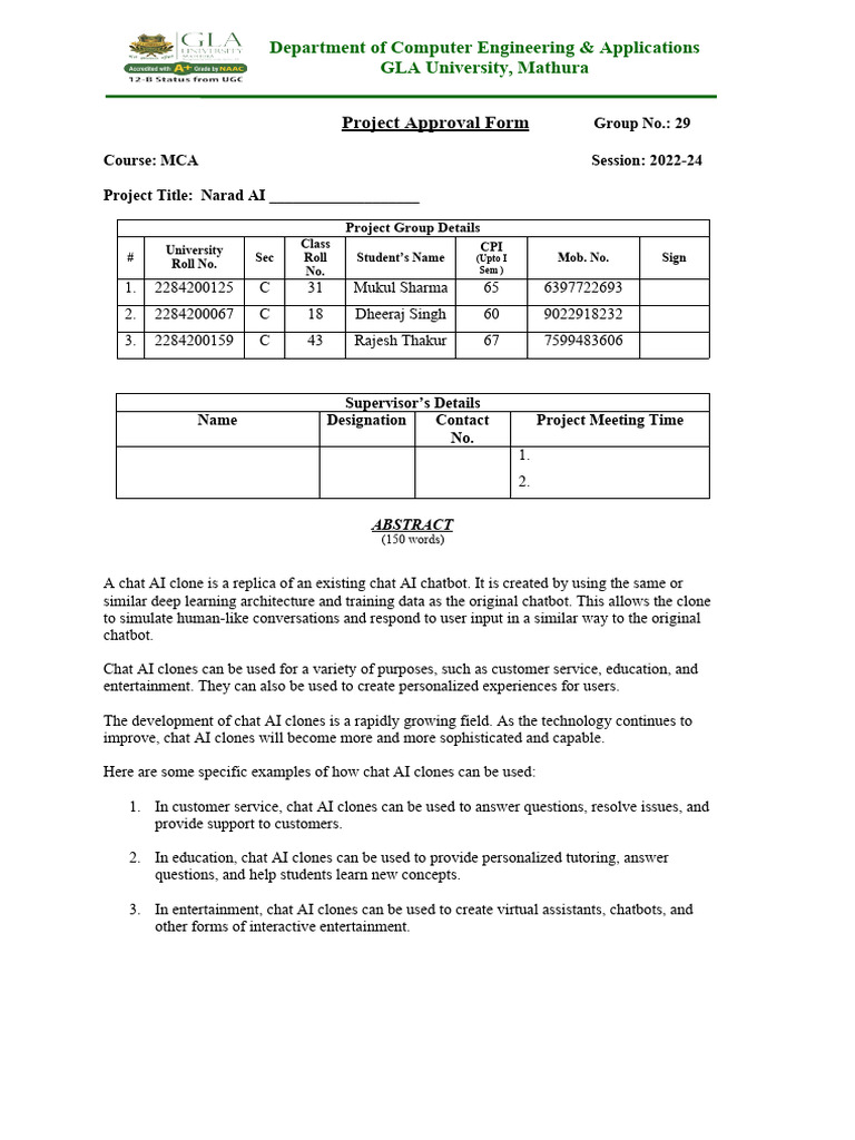 Narad AI Project Approval Form | PDF | Artificial Intelligence ...