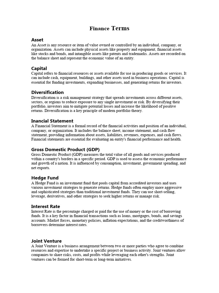 Financial Terminology Pdf – Key Financial Literacy Definitions – QTOY