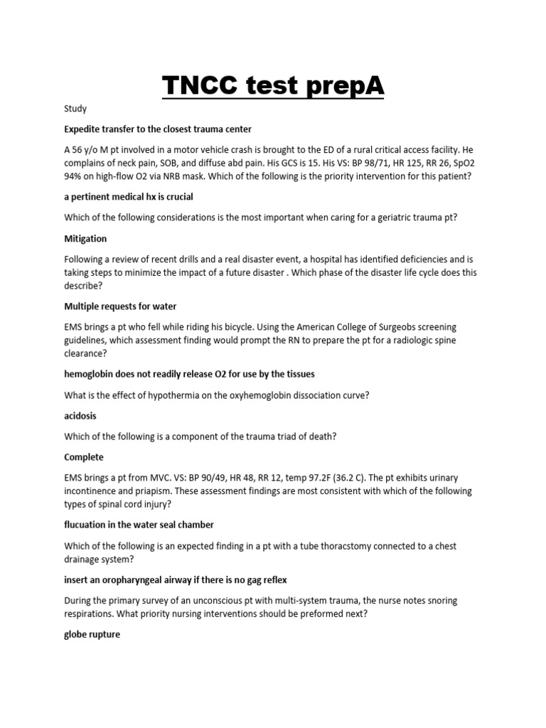 036 TNCC Test PrepA PDF Injury Emergency Medical Services
