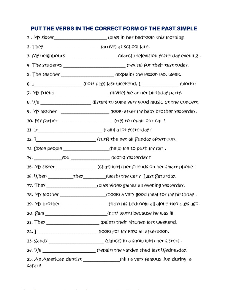 simple past of regular verbs exercises pdf