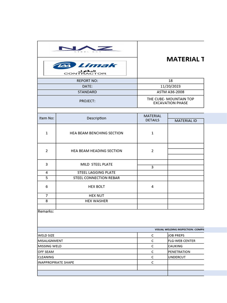 Steel Material Traceability Report | PDF | Welding | Construction