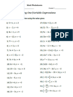 Evaluating One Variable Expressions 1