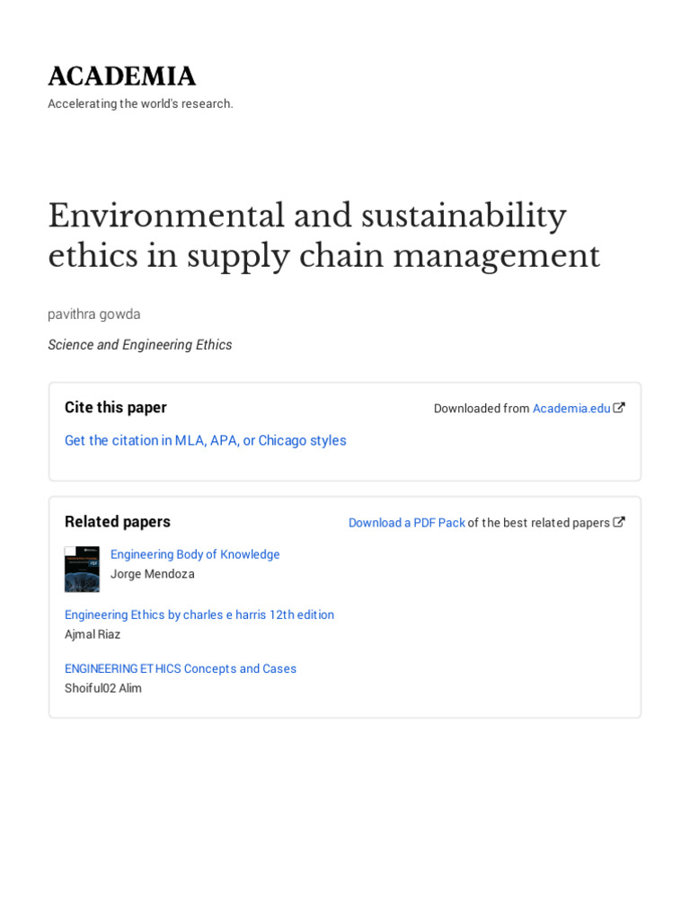 Beamon b m 2005 environmental and sustainability ethics in supply