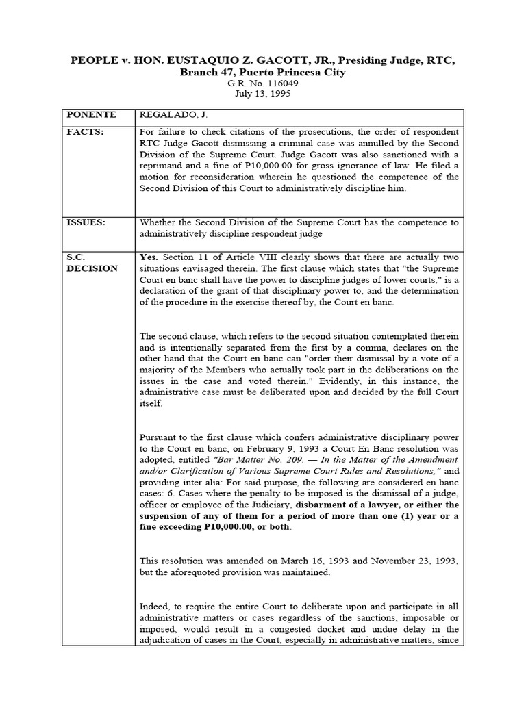 People v. Judge Gacott, Jr. | PDF | En Banc | Supreme Court Of The ...