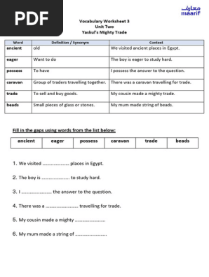 Vocabulary Worksheet 3