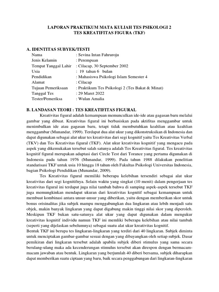 Hasil Tes Kreativitas Figural (TKF) | PDF