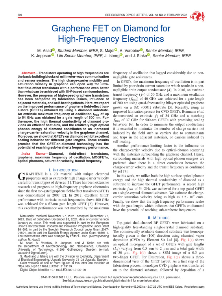 Graphene FETs on Diamond for 54 GHz Performance | PDF | Field Effect ...