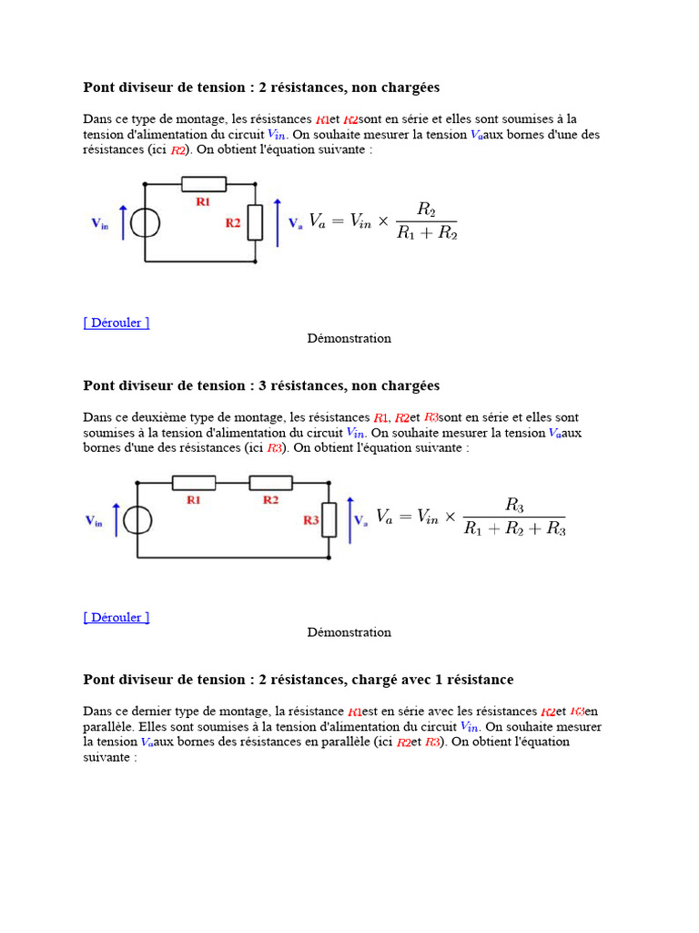Pont Diviseur de Tension : Méthodes et Formules | PDF