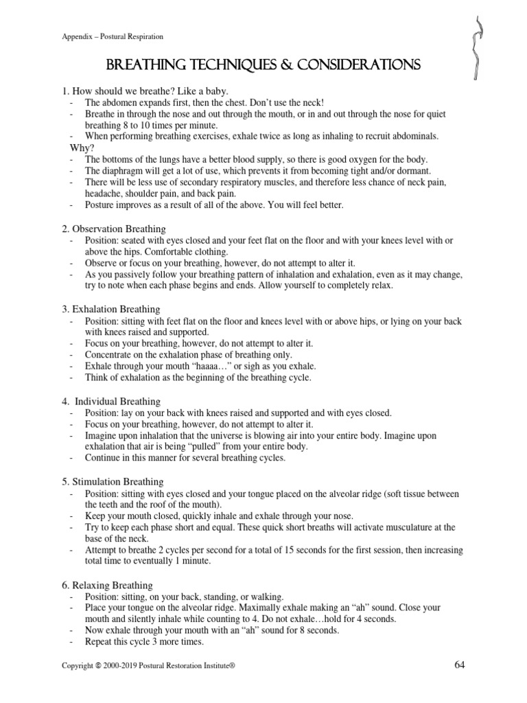 Breathing Techniques and Considerations | Download Free PDF | Breathing ...