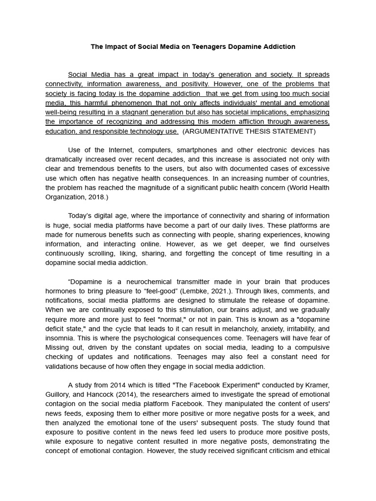 Social Media's Dopamine Addiction in Teens | PDF | Social Media ...