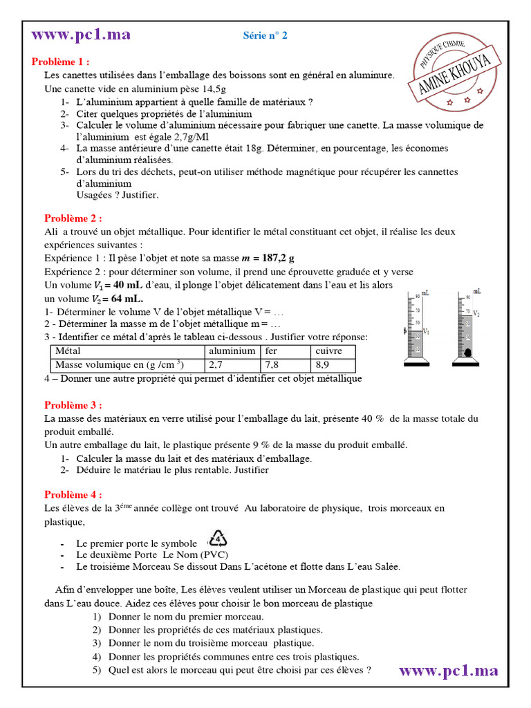Masse Volumique de l'Aluminium et Plastique PDF Aluminium Plastique — free download