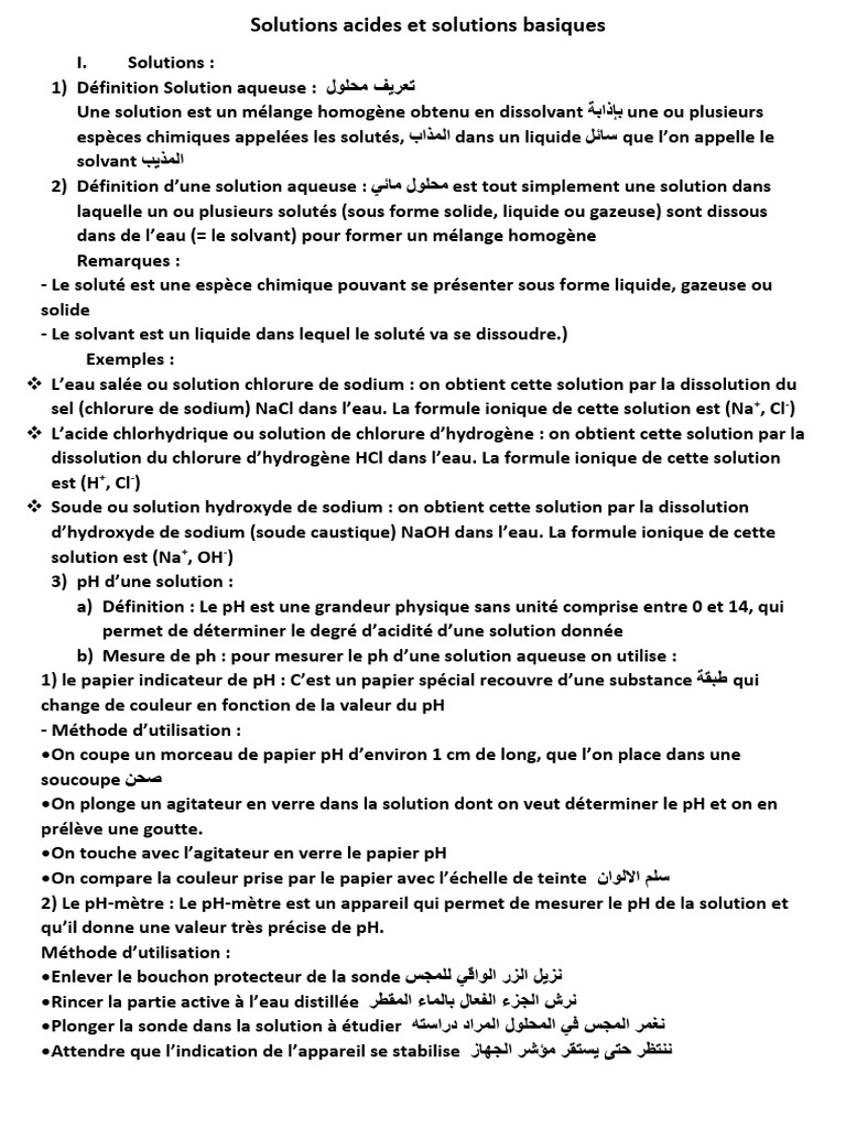 Solutions acides et basiques expliquées | PDF | Ph | Hydroxyde de sodium