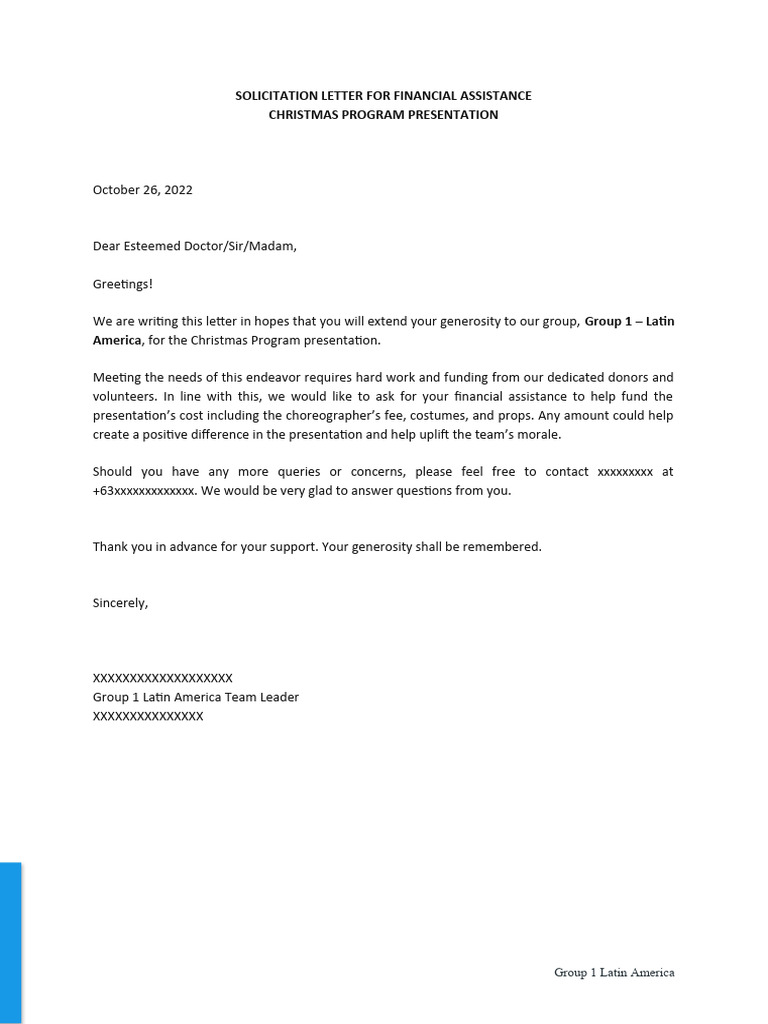 Christmas Program Financial Support Request | PDF