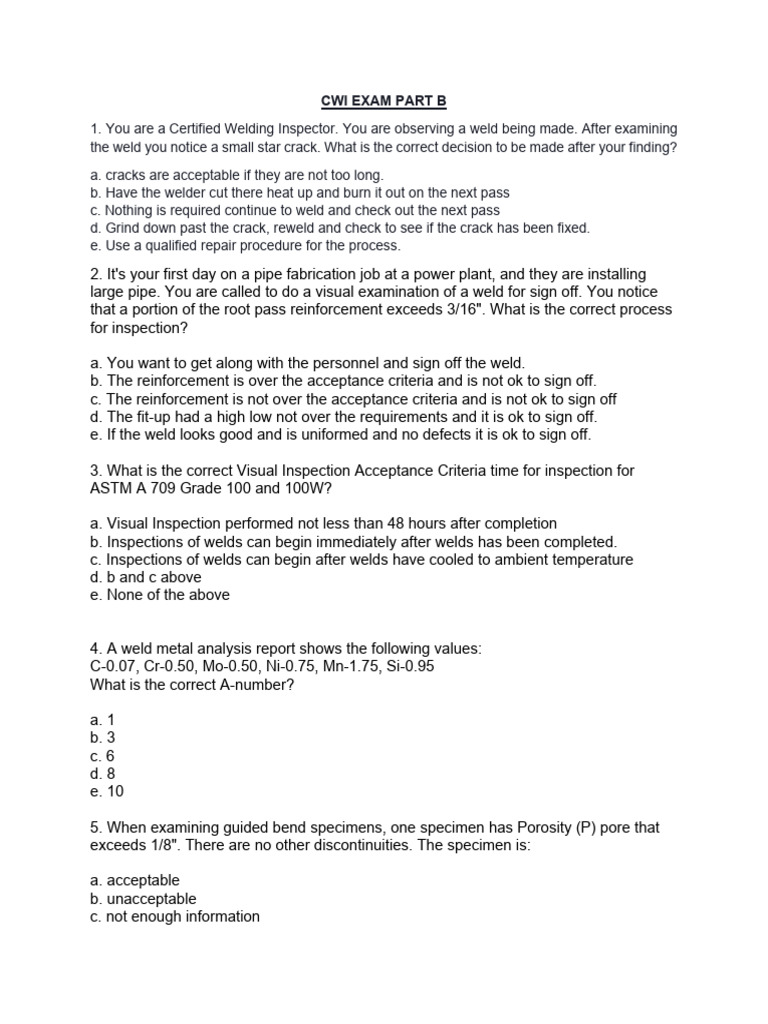 CWI Part B Exam Practice Questions | PDF | Welding | Construction