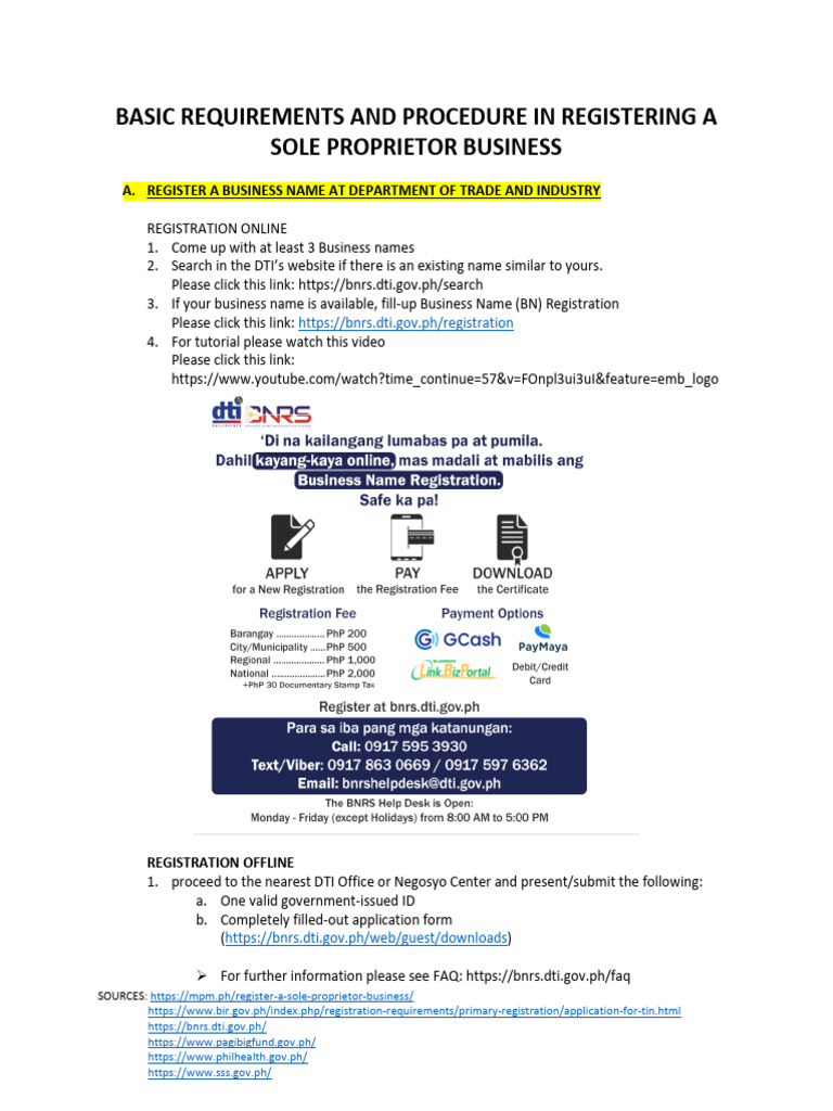Handouts Basic Requirements For Registering Sole Proprietor PDF