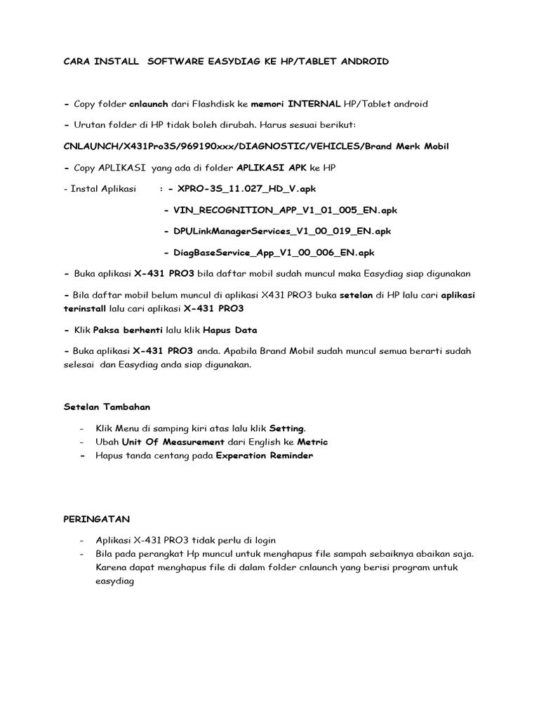 Cara Install Software Easydiag Ke HP | PDF