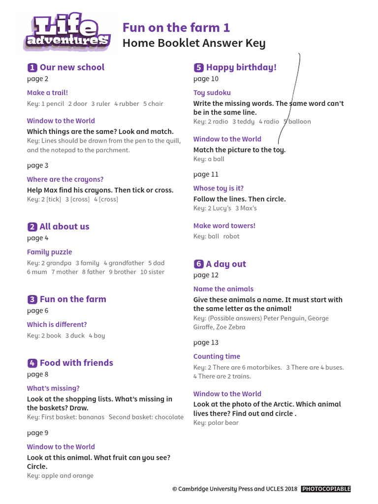 Fun on the Farm Answer Key | PDF