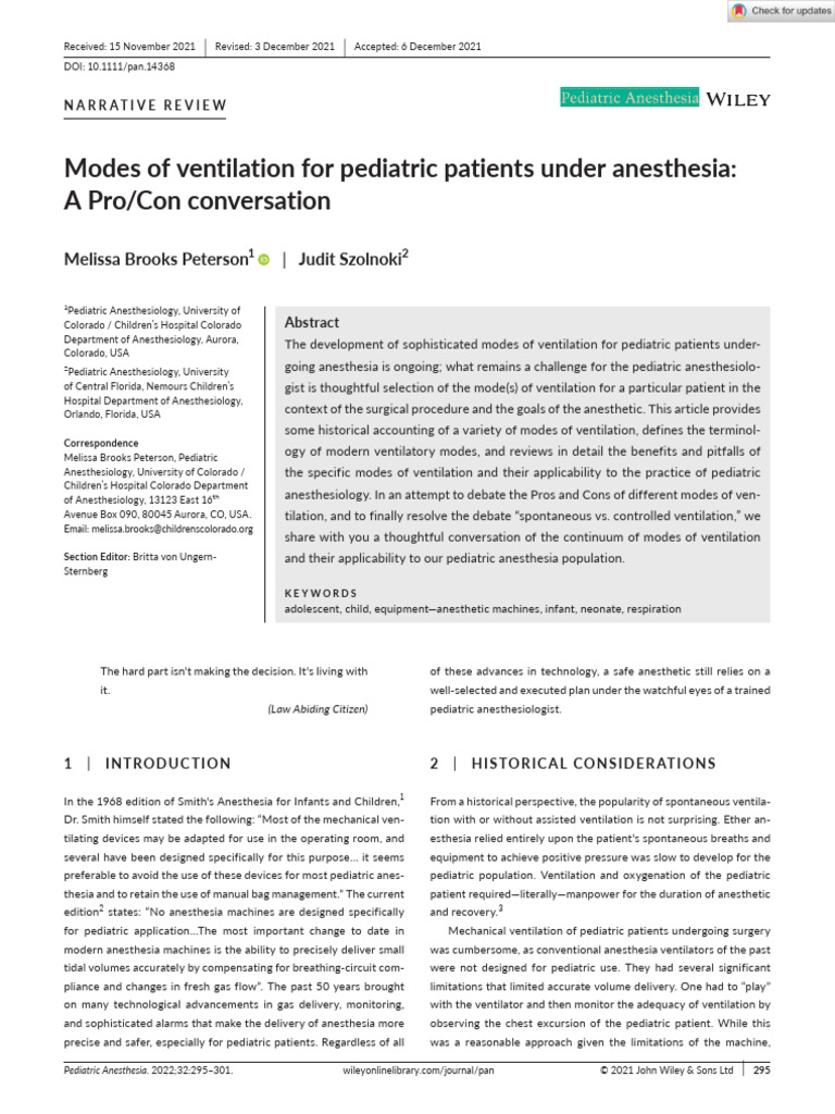 Modes of Ventilation For Pediatric Patients Under Anesthesia A Pro