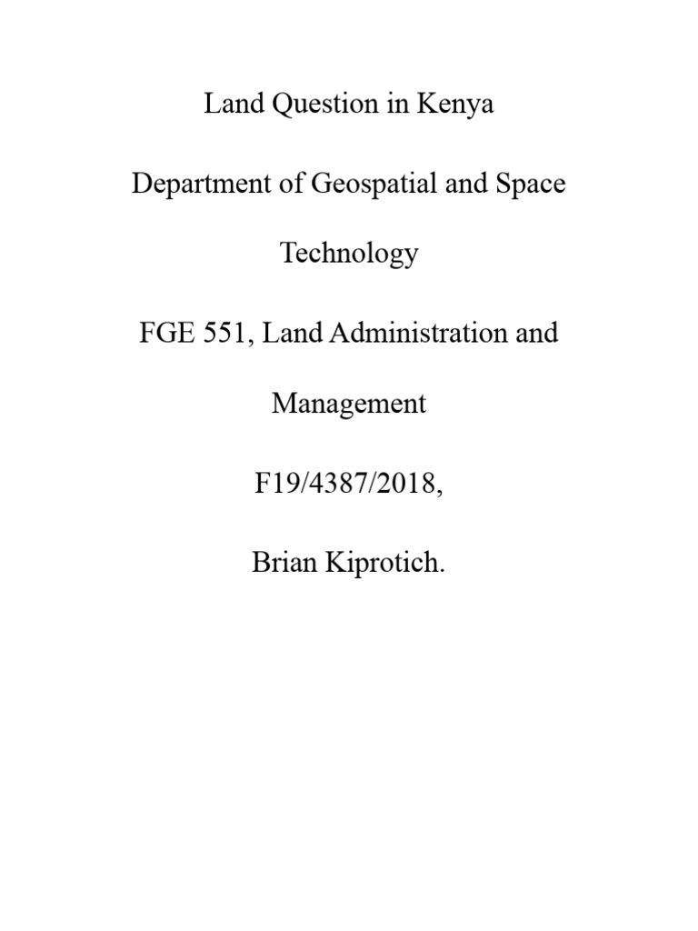 Land Question in Kenya PDF Property Kenya